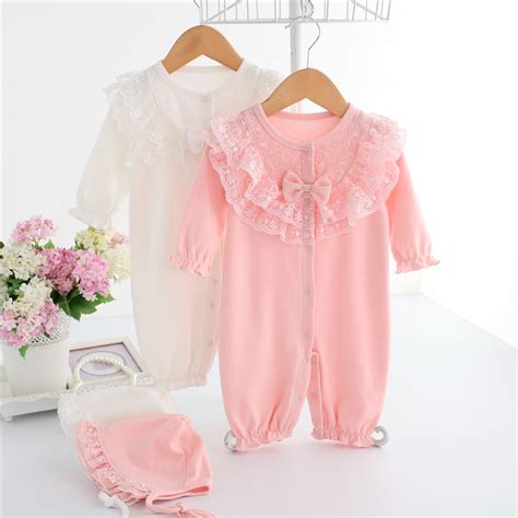Siyubebe Newborn Baby Romper Set Princess Style Cotton Lace Long Sleeve