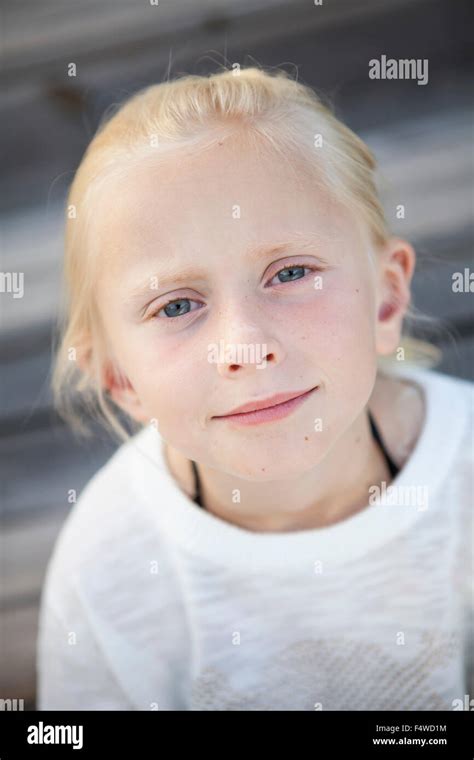 Sweden Vastergotland Lerum Portrait Of Blonde Girl 8 9 Stock Photo