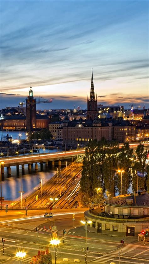 배경 화면 도시 야경 강 다리도 조명 스톡홀름 스웨덴 2560x1600 Hd 그림 이미지