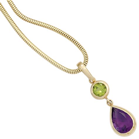 Traumringe24 Anhänger 585 Gold Gelbgold 1 Peridot Grün 1 Amethyst