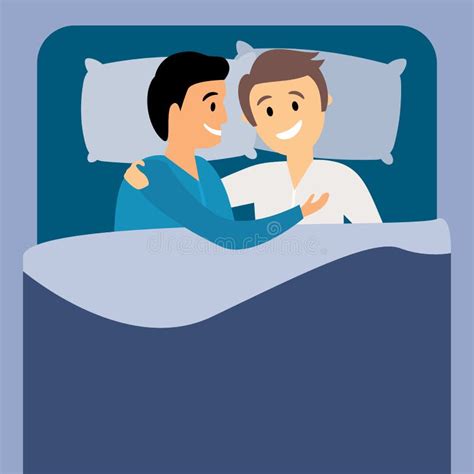 Male Gay Couple Sleeping In Bedroom Guys Hugging While Resting In Bed