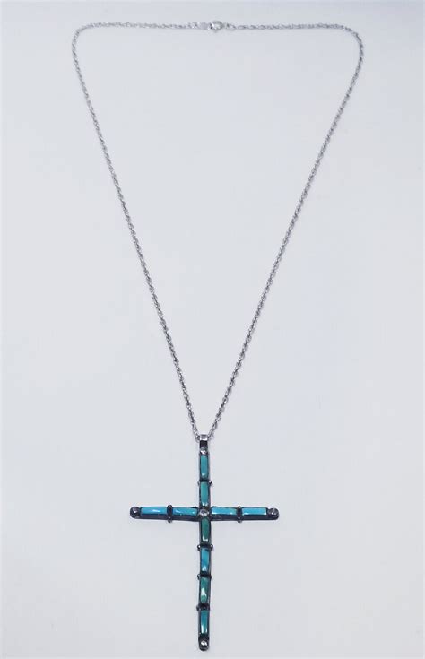 Sterling Silver Turquoise Cross Necklace 72g Tw Ebay