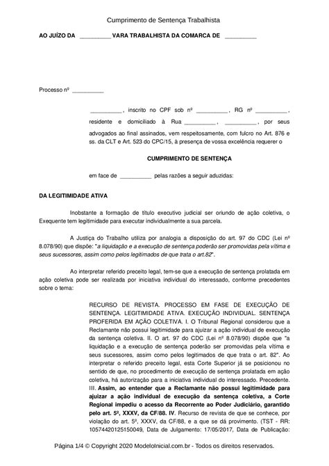 Cumprimento Provisório De Sentença Modelo