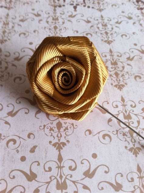 Mens Flower Lapel Mens Rose Lapel Pin Wedding Boutonniere Gold 49b