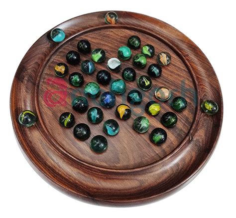 Anchgorh Sheesham Wooden Solitaire Board Games With Glass Marbles For