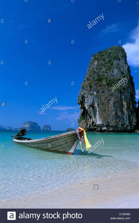 Long Tail Boats On Phra Nang Beach Krabi Thailand Southeast Asia
