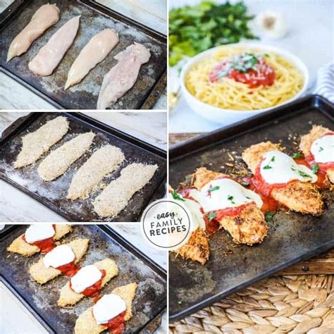 Bake the chicken parmesan until the sauce is bubbly and the cheese has formed a golden brown crust on top. Easy Baked Chicken Parmesan · Easy Family Recipes