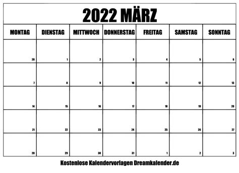 Kalender März 2022