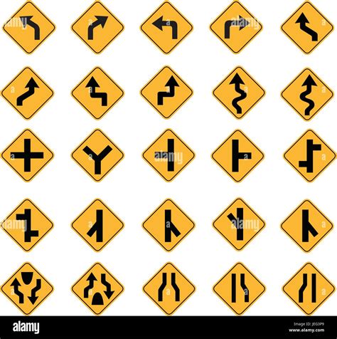 Yellow Road Signs Traffic Signs Vector Set On White Background Stock