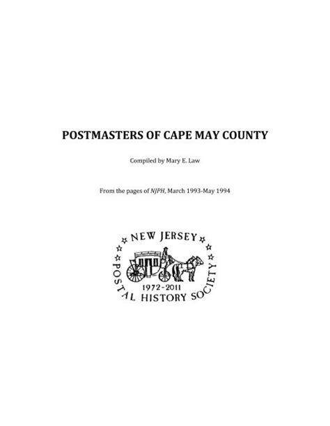 Postmasters Of Cape May County New Jersey Postal History Society