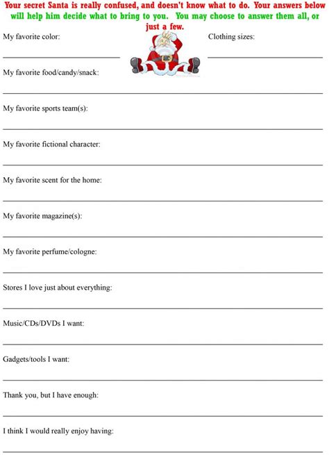 Secret Pal Questionnaire Free Printable Printable World Holiday