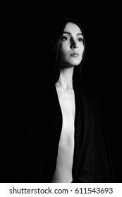 Beautiful Nude Woman Black Textile Fashion Stock Photo