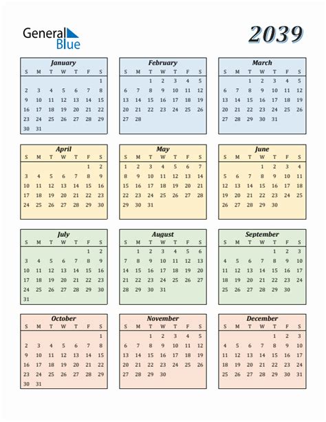 Free 2039 Calendars In Pdf Word Excel