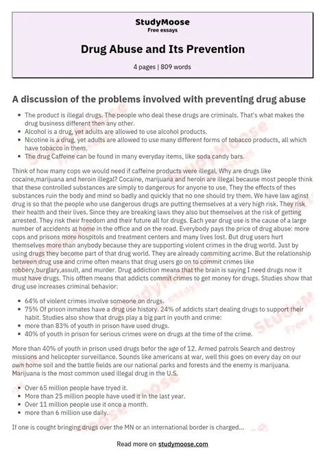 Drug Abuse And Its Prevention Free Essay Example