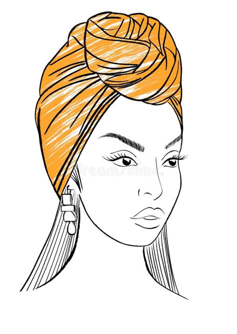 Beautiful Black Woman With Turban On Her Head Vector Illustration