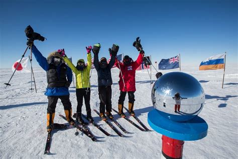 Ski Team At Ceremonial South Pole Antarctic Logistics And Expeditions