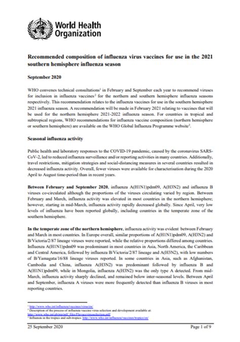 Despite the coronavirus pandemic affecting billions of people around the world, various vaccines have started making their way to the market — and hope for a slowdown in the spread of the virus is on the horizon. Recommended composition of influenza virus vaccines for ...