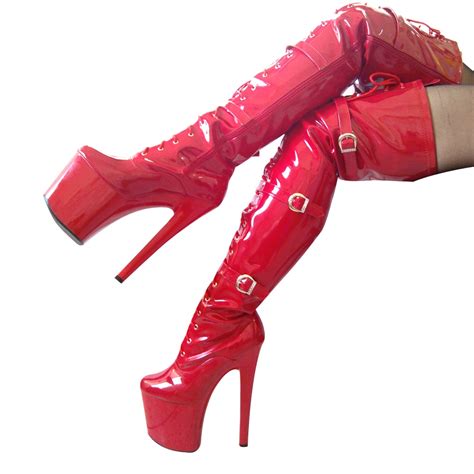 20cm High Height Sex Boots Womens Heels Round Top Stiletto Heel Platform Over The Knee Boots