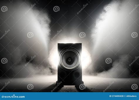 Audio Speaker On Stage With Spotlight Shining On It And Smoke Machine