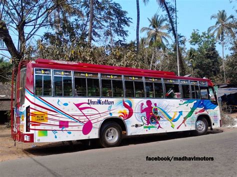 Picture of artistic painted bus, kannur. KANNUR PRIVATE BUSES: MADHAVI MOTORS