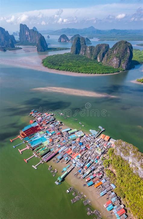 Aerial View Of Ko Panyi Or Koh Panyee Muslim Fishing Village In Phang Nga Province Thailand