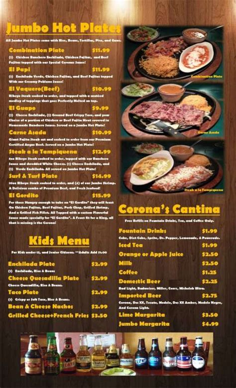 Coronas Mexican Restaurant menu in Rockdale, Texas, USA