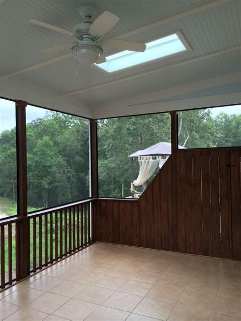 Screened Porch With Privacy Wall Skylights Beadboard Ceiling