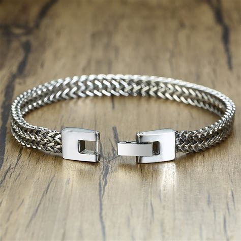 stylish stainless steel silverly bali foxtail chain bracelet for men double link chain bracelets