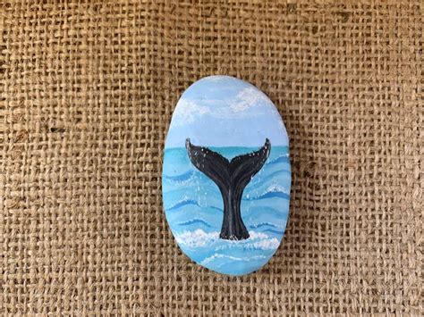 Painted Rock Whale Tail Ocean Waves Hand Painted Painted Etsy Rock