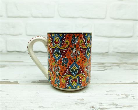 Handmade Ceramic Mug Traditional Decorative Turkish Pottery Rustic