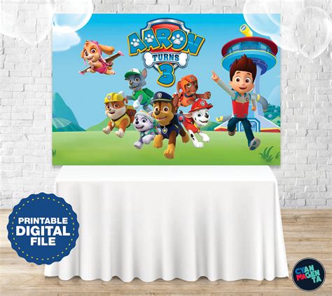 Paw Patrol Backdrop For Birthday Party With Custom Name Etsy