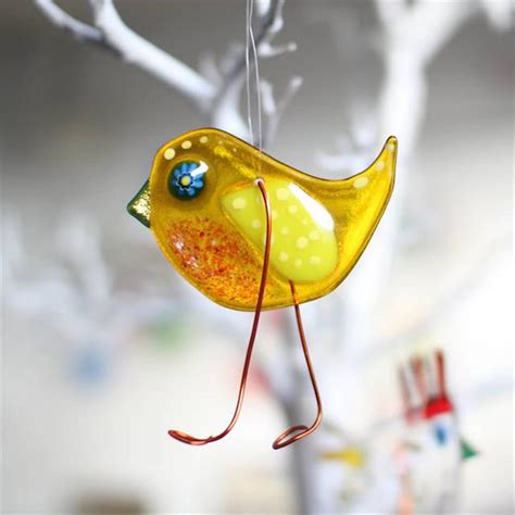 Fused Glass Chick Bird Decoration Handmade T By Molten Wonky