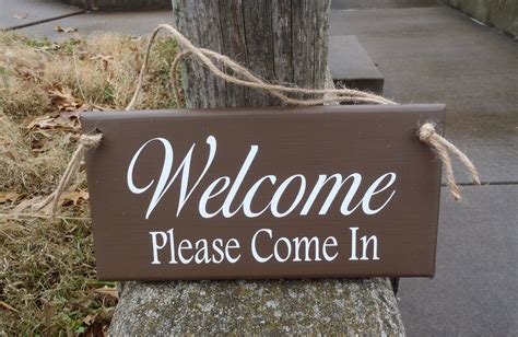 Welcome Signage Please Come In Wood Vinyl Sign Entryway Office Etsy