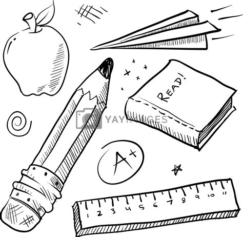 School Supplies Sketch By Lhfgraphics Vectors And Illustrations With