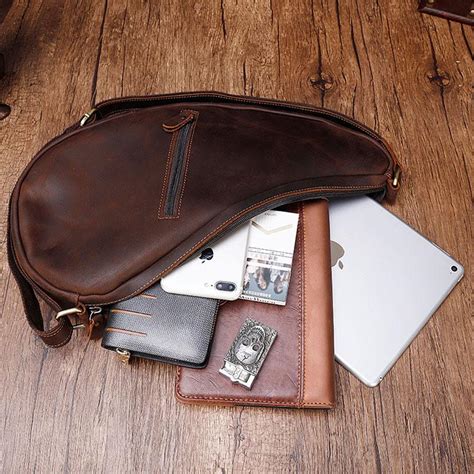 Cool Vintage Brown Leather Chest Bag Sling Bag Sling Crossbody Bag For