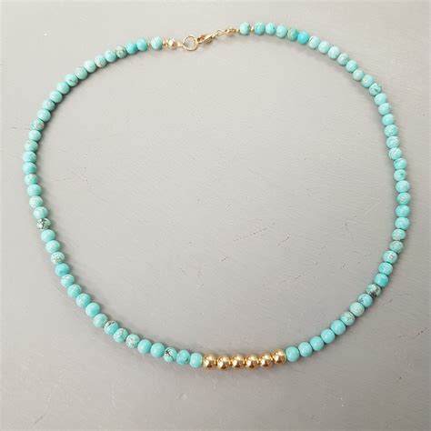 Turquoise Necklace Choker 14K Gold Fill Or Sterling Silver Tiny 4mm