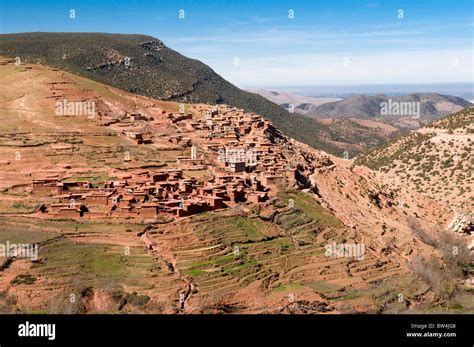 Berber Village With Field Terraces In The High Atlas Mountains Morocco
