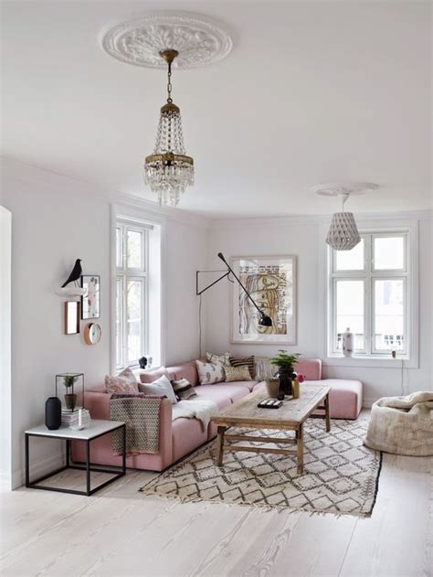 The best living room decorating ideas under windows. 6 Dreamy rose quartz sofas - Daily Dream Decor