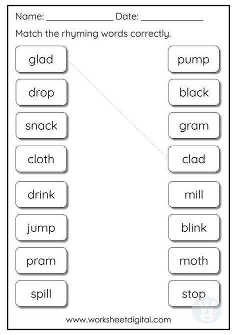 Rhyming Words Worksheet Digital