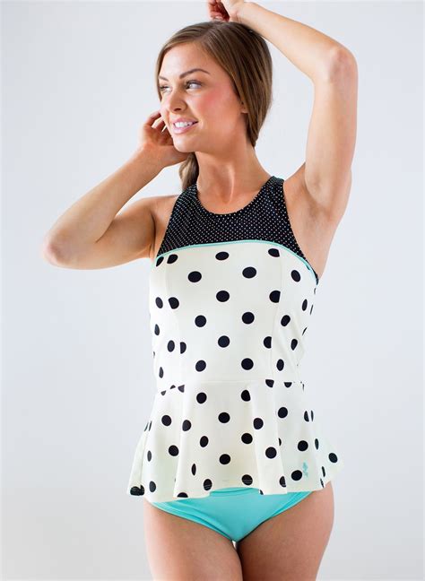 Peplum Cream Dot Tankini Top Swimsuits Modest Swimwear Modest Swimsuits