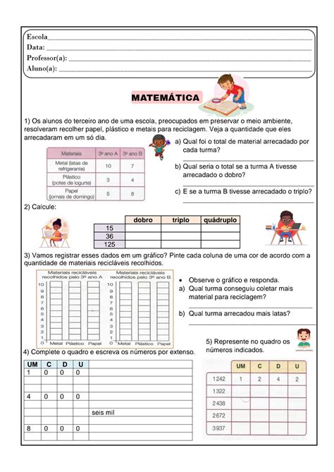 Atividade De Matemática Para O 3 Ano
