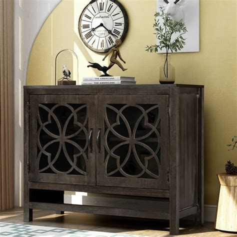 Accent Cabinet With Doors Hollow Pattern Sideboard Buffet Cabinet