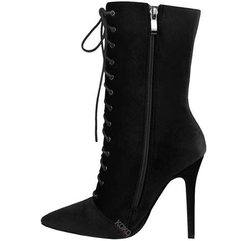 new womens ladies lace up velvet high heel stiletto ankle boots party shoes size ebay