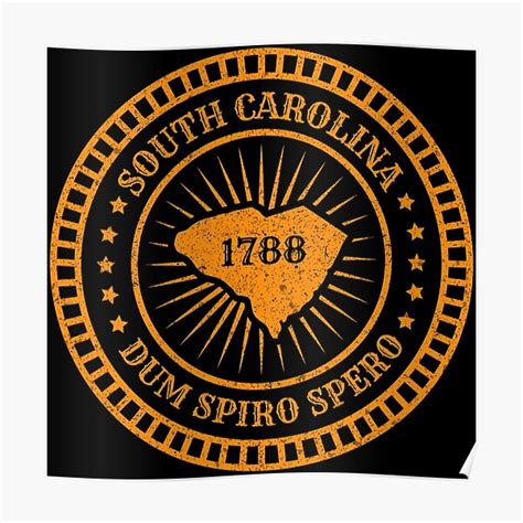 South Carolina Sc Map Motto Badge Dum Spiro Spero Palmetto State