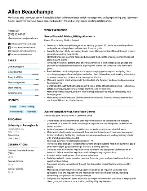 If you have many career highlights, the professional summary for your resume will be longer. Financial Advisor Resume Example & Writing Tips for 2021