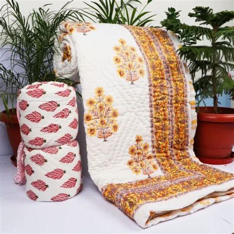 vandana handicraft cotton flower printed hand block print quilt exporter size 90x108 inhes at
