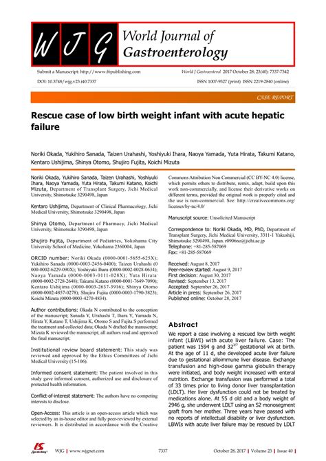 Pdf Rescue Case Of Low Birth Weight Infant With Acute Hepatic Failure