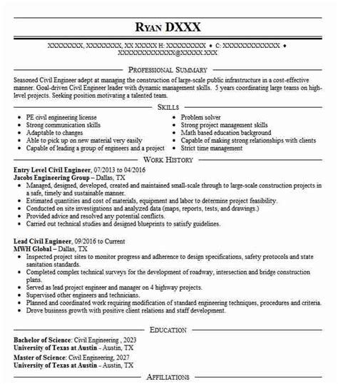 The next step is to back up that claim with relevant work experience. Entry Level Civil Engineer Resume Sample | LiveCareer