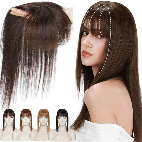 Sego 100 Real Human Hair Top Hairpieces For Womem With Bangs Natural Mono Base Crown Topper