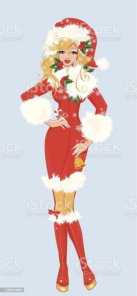 blond christmas girl wearing santa claus suit stock illustration download image now adult